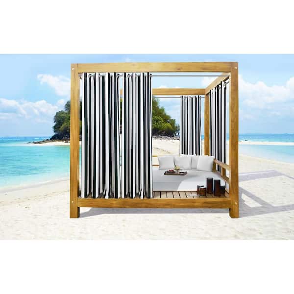 Seascapes 50 in. W x 108 in. L Stripe Light Filtering Grommet Indoor/Outdoor Curtain Panel Pair Each in Black