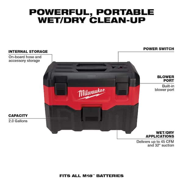M18 18V Lithium-Ion Cordless Combo Tool Kit (6-Tool) w/ Wet/Dry Vacuum and Additional 5.0Ah Battery
