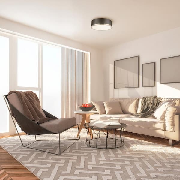 Selina 14 in. 2-Light Matte Black Flush Mount Ceiling Light with Frosted Glass Shade