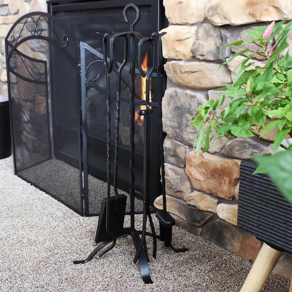 Steel 5-Piece Fireplace Tool Set with Stand