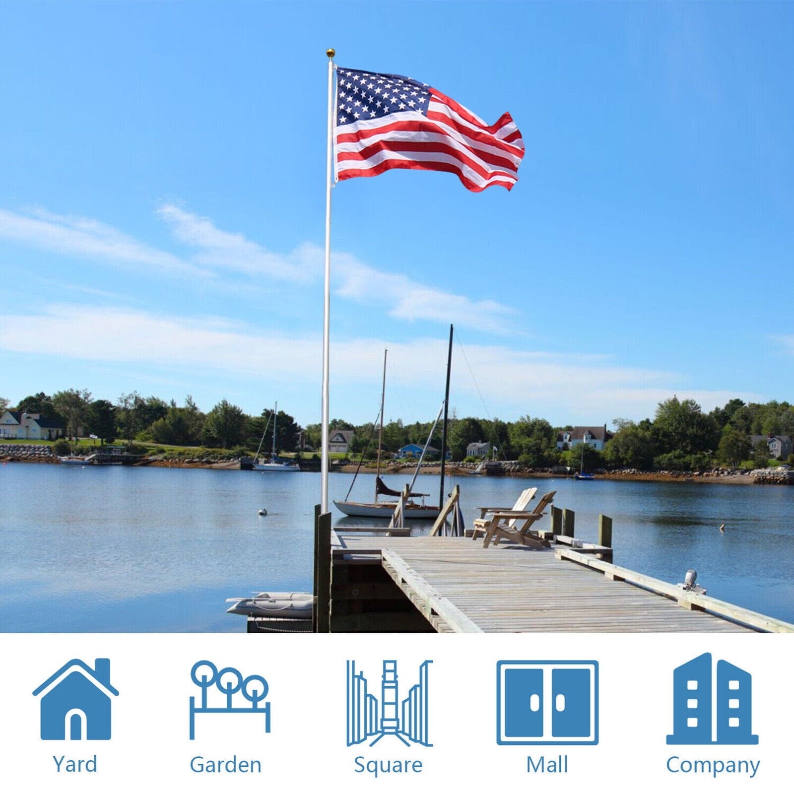 Voilamart 20 ft Sectional Flag Pole for Outside House, Heavy Duty Aluminum Flagpole Kit with 3'x5' US American Flag Outdoor Inground