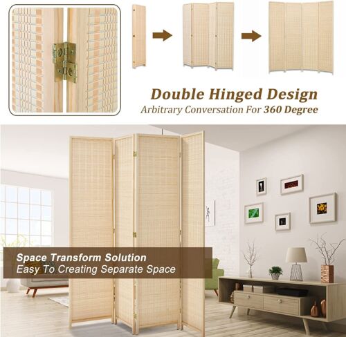 Duraspace 4 / 6 panel Bamboo Room Divider 6ft Privacy Screen Freestanding