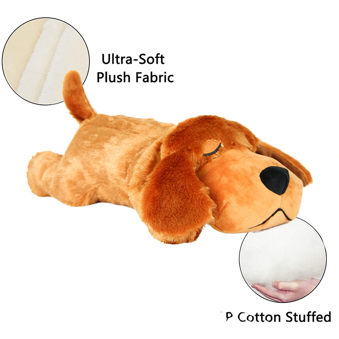 AIPINQI Doggy Heartbeat Stuffed Toy, Pet Anxiety Relief Sleep Aid Calming Toys, Dark Brown
