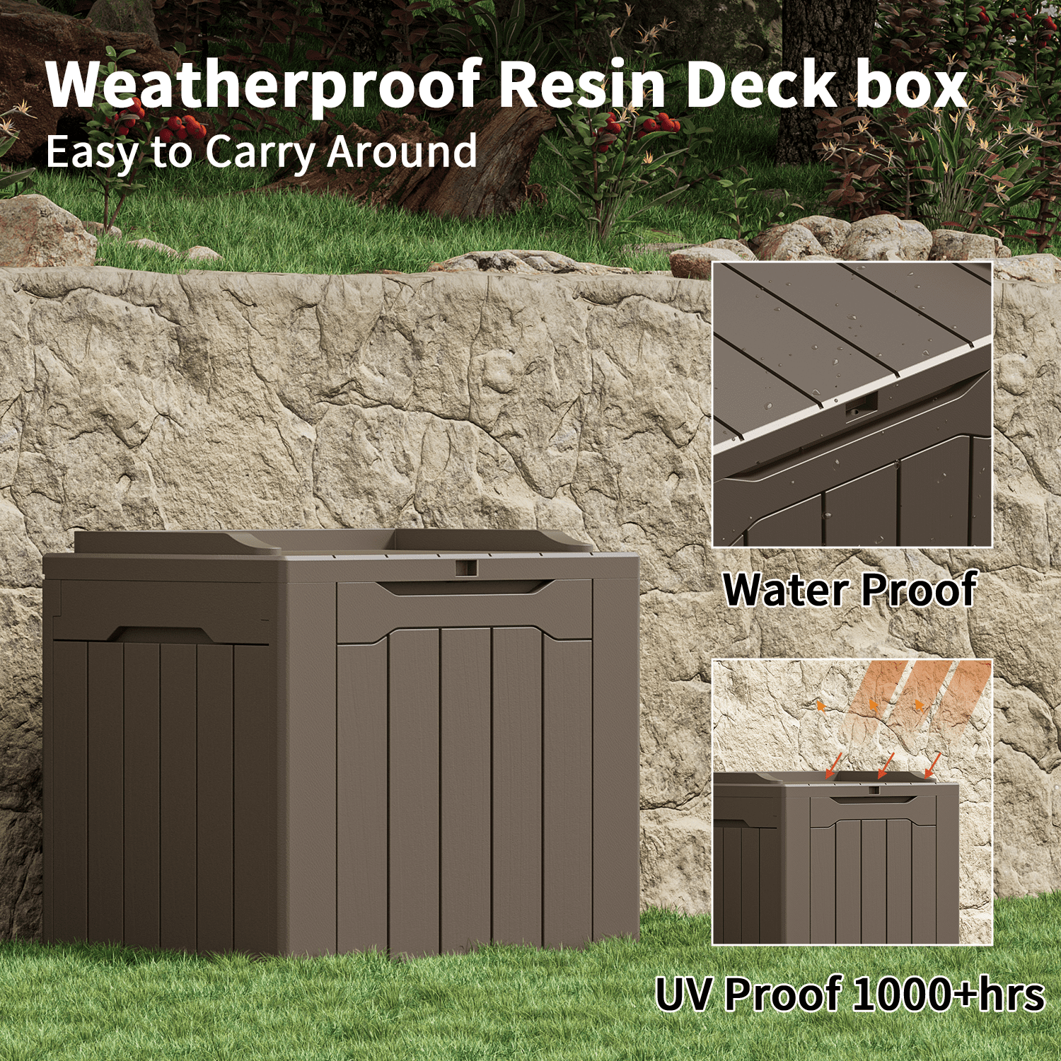 Vineego All-Weather 32 Gallon Patio Deck Box with Seat,Brown