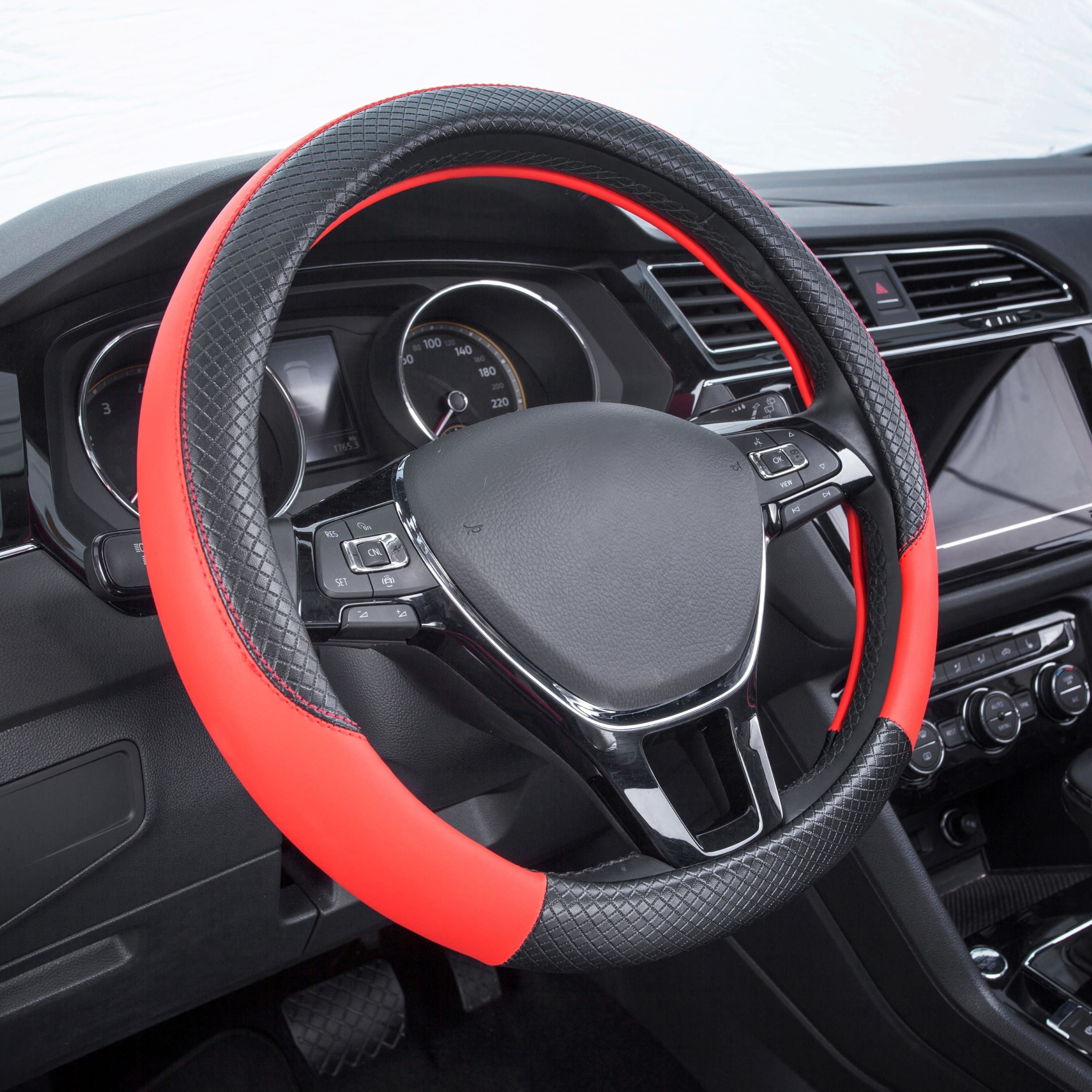 Auto Drive 1PC Steering Wheel Cover Sports Black/Red - Universal Fit