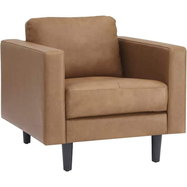 Tan Top Grain Leather Mid-Century Chair, Sofa Couches for Living Room Furniture, Accent Chairs for Bedrooms