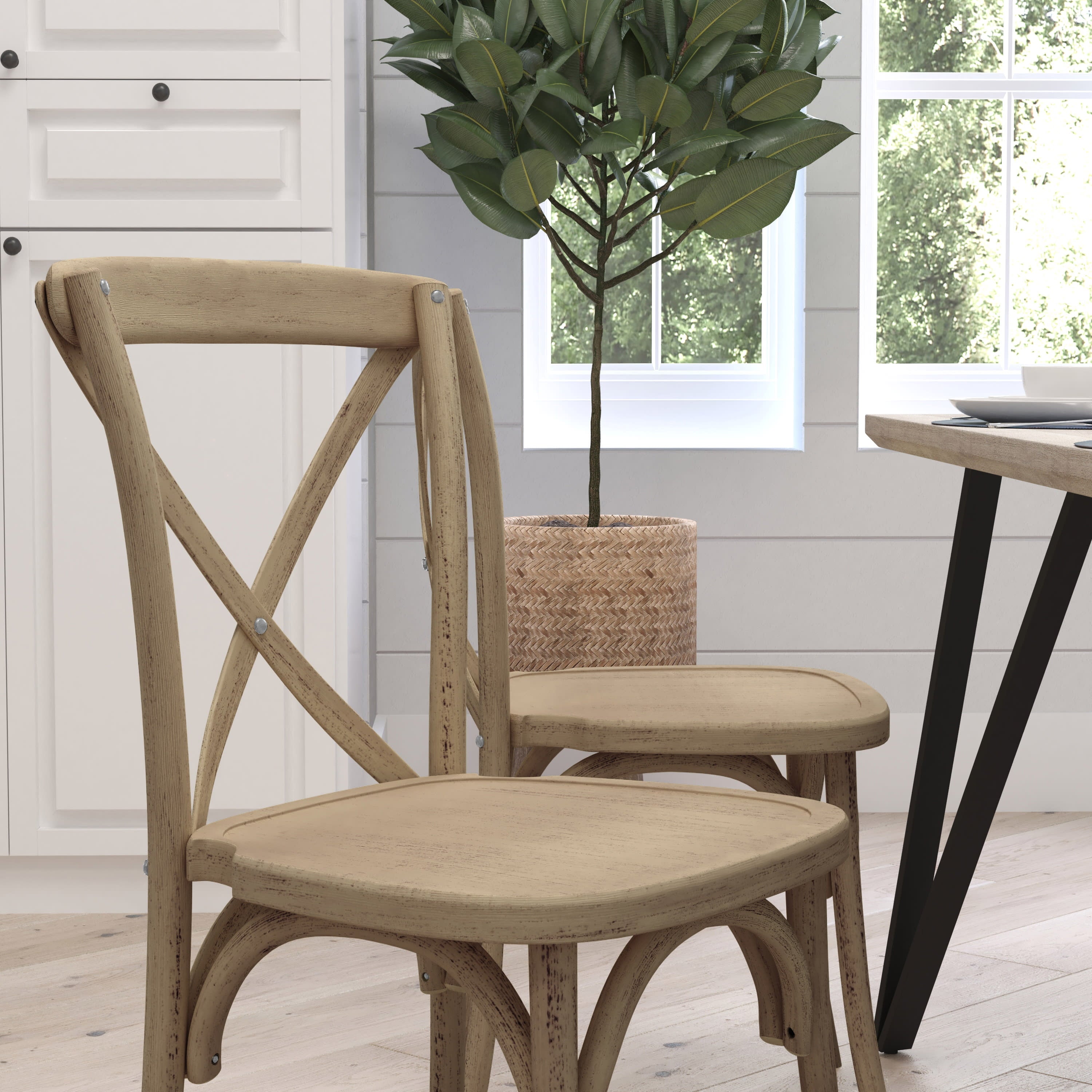 Merrick Lane X-Back Bistro Style Wooden High Back Dining Chair in Natural with White Grain