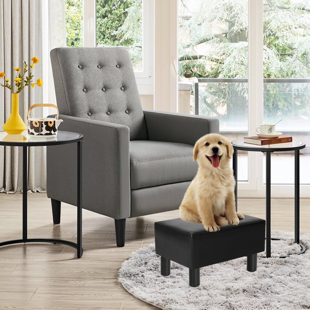 Homebeez Small Footstool Ottoman,Modern Rectangle Chair Foot Rest Foot Step Stool,Black