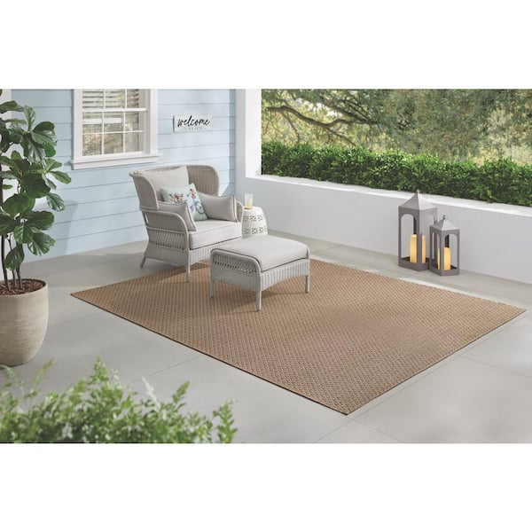 Tan 8 ft. x 10 ft. Natural Weave Indoor/Outdoor Patio Area Rug