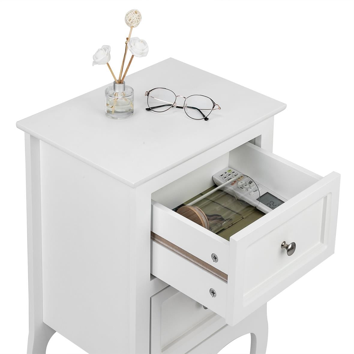 UBesGoo Nightstand End Table with 2 Drawer,White Finish