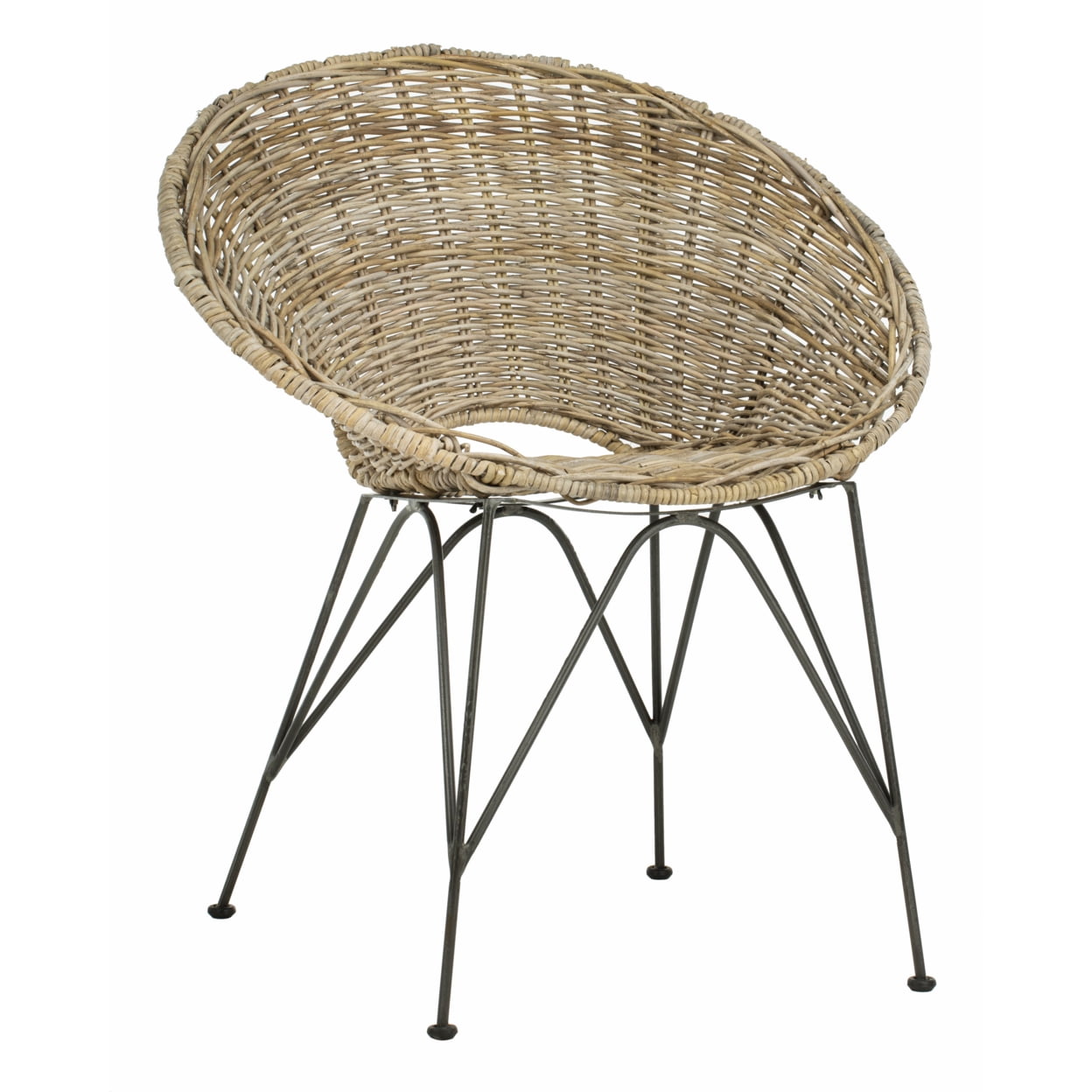 SAFAVIEH Sierra Rattan Mid-Century Nautical Accent Chair, Grey Wash/Dark Steel