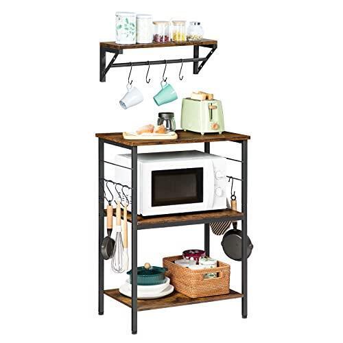 HOOBRO Bakers Rack with Floating Shelf, Microwave Stand with Shelves, Versatile