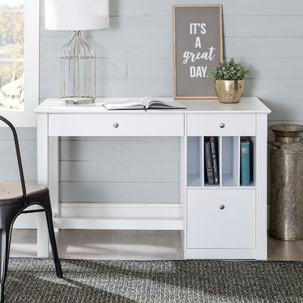 48 in. White Rectangular 3 -Drawer Computer Desk with Keyboard Tray