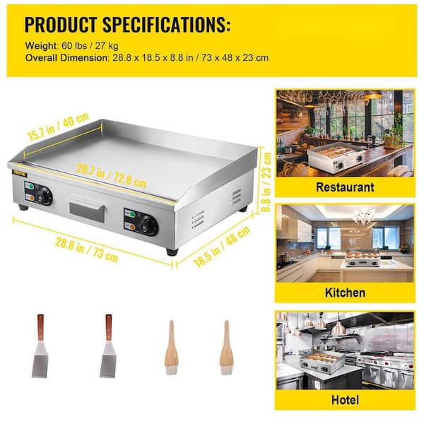 28.7 in. Commercial Electric Griddle 3000-Watt Electric Countertop Non-Stick Restaurant Teppanyaki Flat Top Grill,Silver