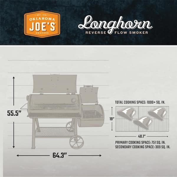 Longhorn Reverse Flow Offset Charcoal Smoker Grill in Black with 1,060 sq. in. Cooking Space