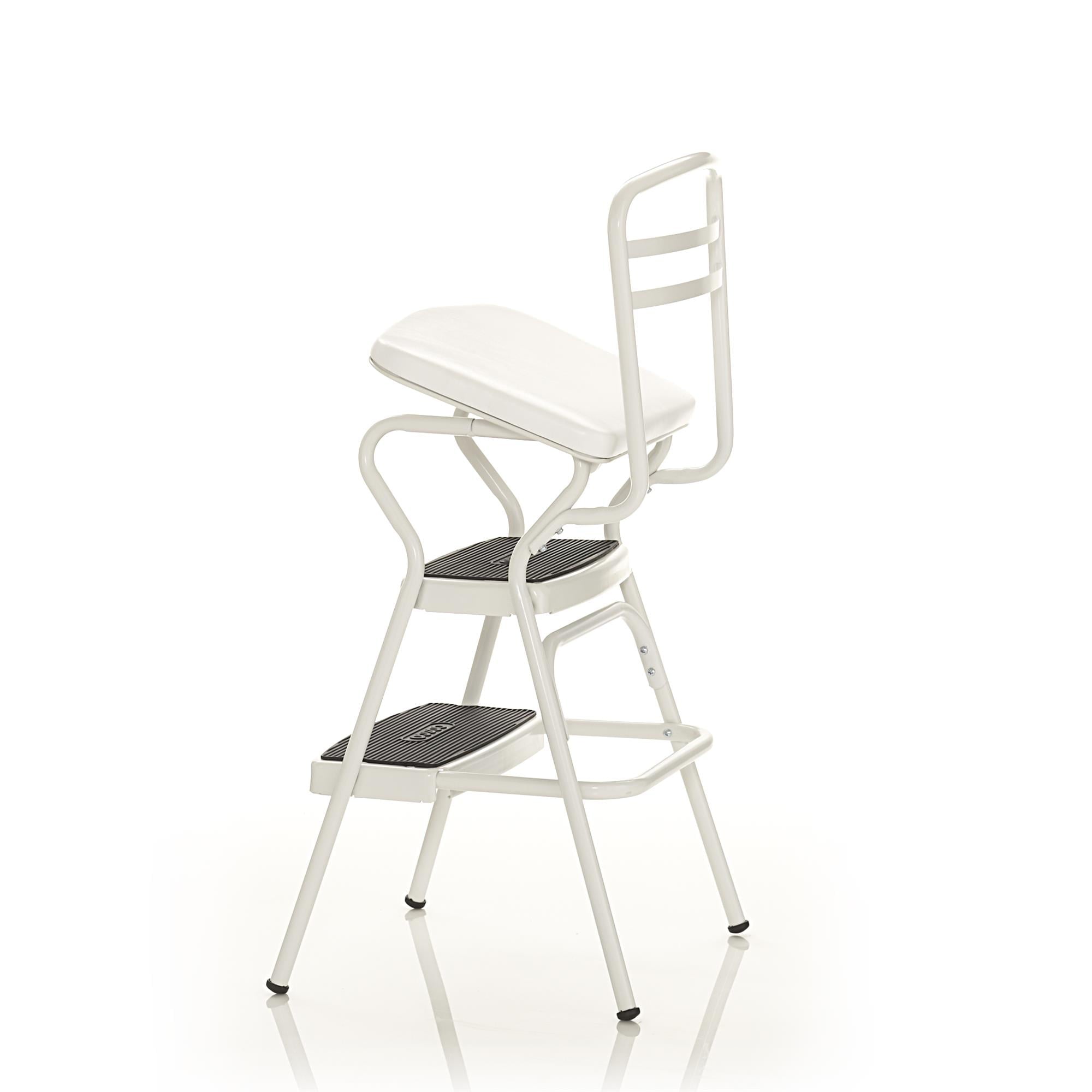 COSCO Stylaire Retro Chair + Step Stool with flip-up seat (white, one pack)