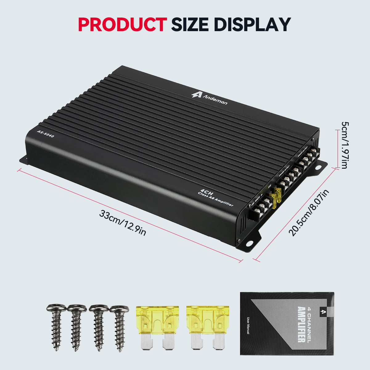 Andeman Car Amplifier Class A/B 4 Channel, Mini HIFI Digital Bluetooth Audio Power Amplifier AS-5040