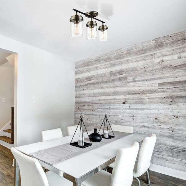 Adelaide 1.83 ft. 3-Light Antique Brass Fixed Track Lighting Kit with Matte Black Accent and Clear Glass Shades