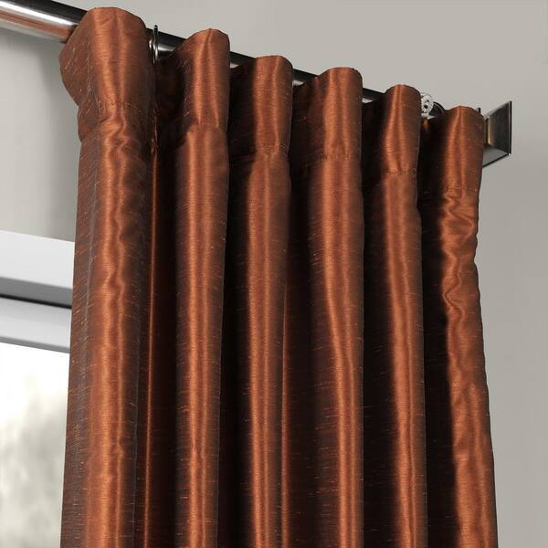 Copper Kettle Brown Vintage Textured Faux Dupioni Silk Light Filtering Curtain - 50 in. W x 108 in. L (1 Panel)