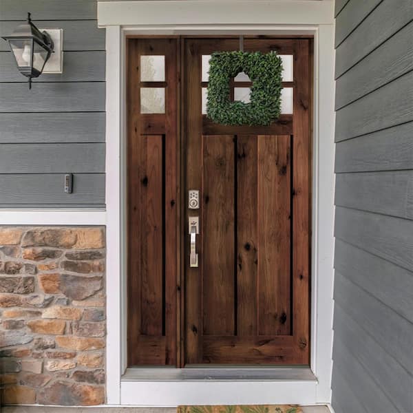 50 in. x 96 in. Craftsman 2 Panel Right-Hand 6Lite Clear Glass Alder Black Stain Wood Prehung Front Door /Left Sidelite