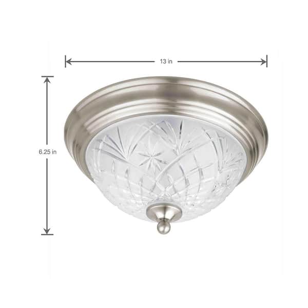Kilbourne 13 in. 2-Light Satin Nickel Flush Mount with Clear Glass Shade