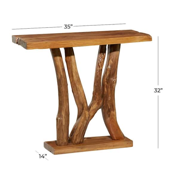 35 in. Brown Extra Large Rectangle Teak Wood Small Live Edge Tree Trunk Console Table