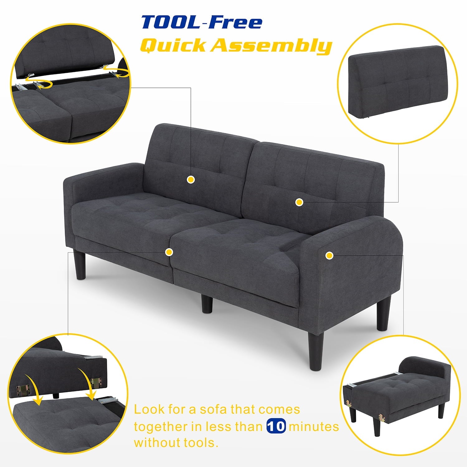 Sobaniilo 63 '' Small Modern Loveseat, Mid-Century Fabric 2-Seat  Love Seat Sofa Chair Furniture for Living Room, Apartment and Small Space (Dark Gray)