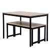 3 Piece Dining Table Set, Modern Wood Table Top Dining Table Set with Bench and Metal Frame, Breakfast Nook Dining Room Set, Dining Set for 4, Kitchen Living Dining Room Furniture, Black