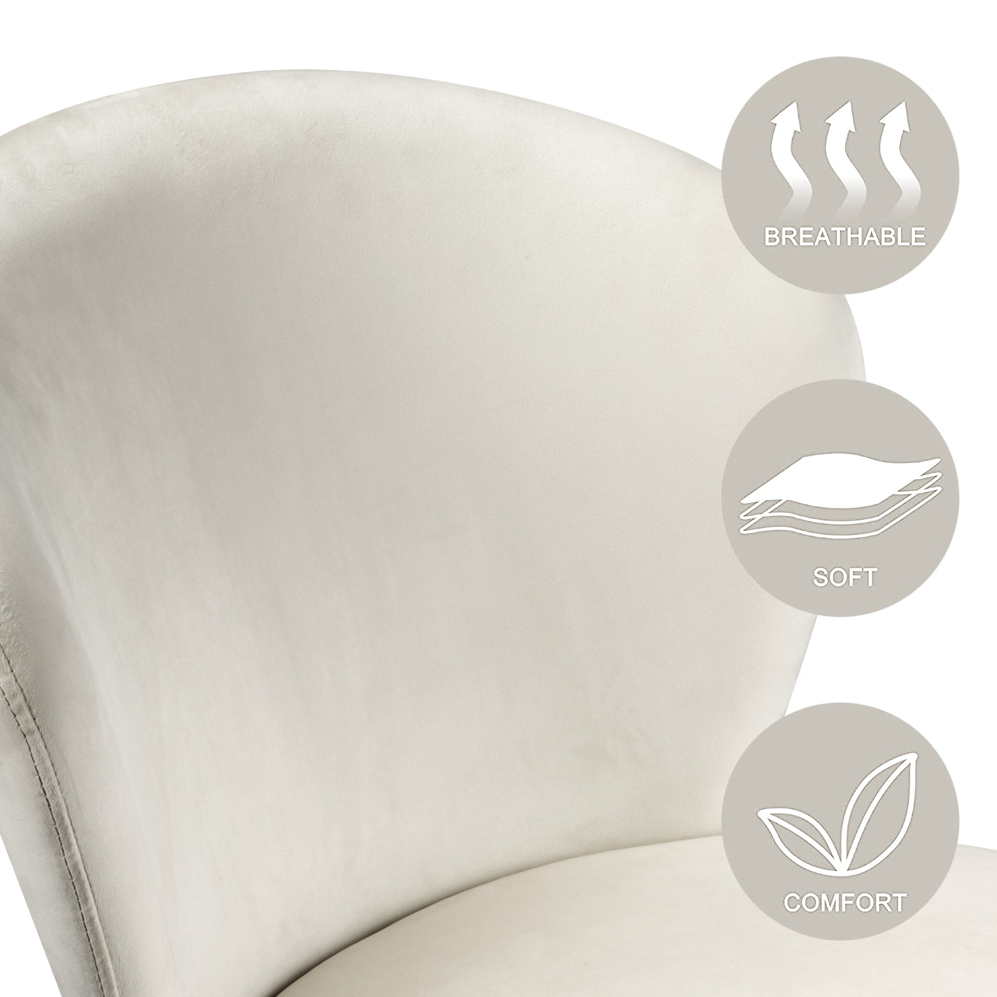 WELLET Velvet Dining Chairs, Upholstered Gold Legged, Set of 2, Cream