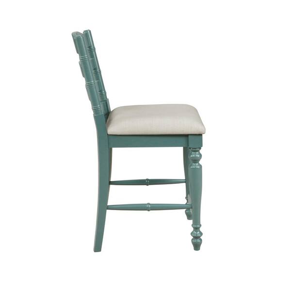 Marino Antique Blue Classic Curved Back Counter Stool with Neutral Linen Weave Fabric