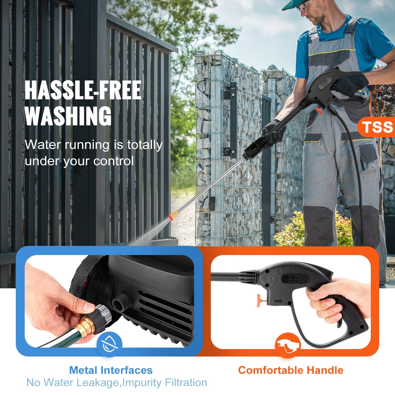 BENTISM Electric Pressure Washer 2150 PSI 1.8 GPM 1800W Cold Water Wheeled