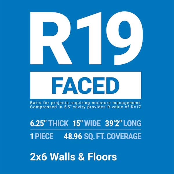 R- 19 Faced Fiberglass Insulation Roll 15 in. x 39.2 ft. (1 Roll)