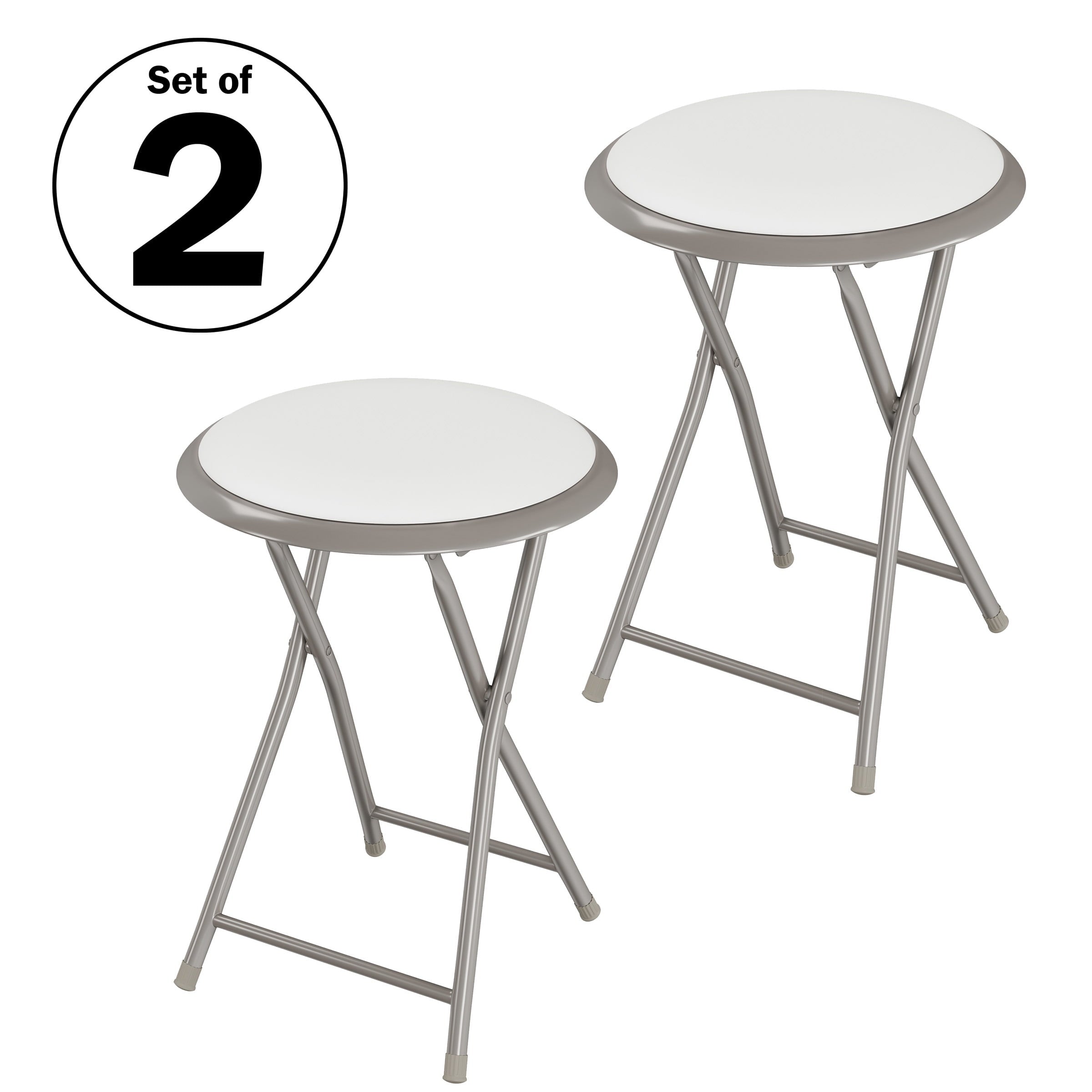 Trademark Home 18-Inch Folding Bar Stool Heavy-Duty, White, Set of 2