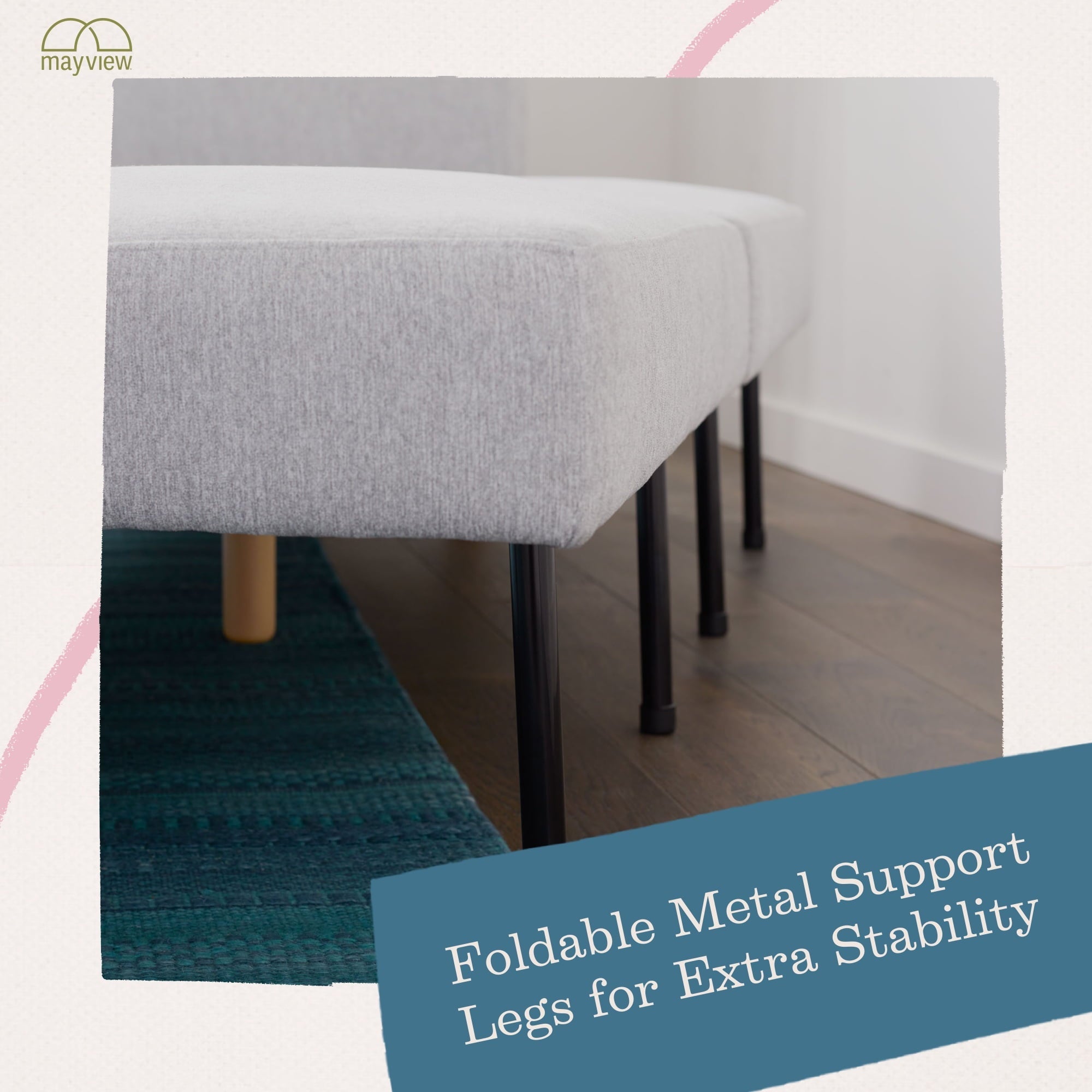 Mayview Upholstered Wood Base Futon, Light Gray