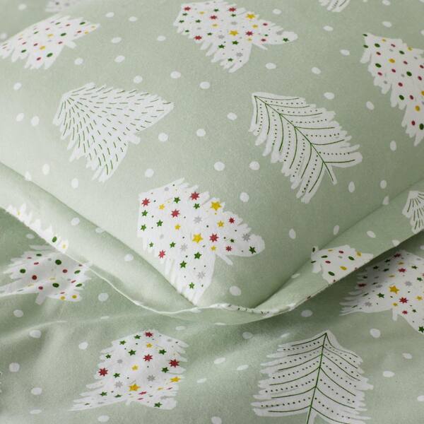 Company Cotton Snow Trees Velvet Flannel Green Multi Cotton Standard Sham