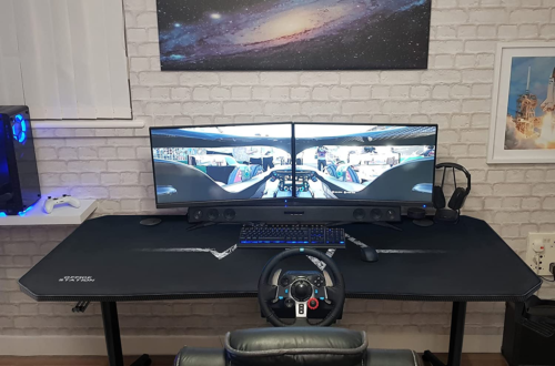 Gaming Desk T-Shaped Pc Computer Table with Carbon Fiber Surface Free Mouse Pad