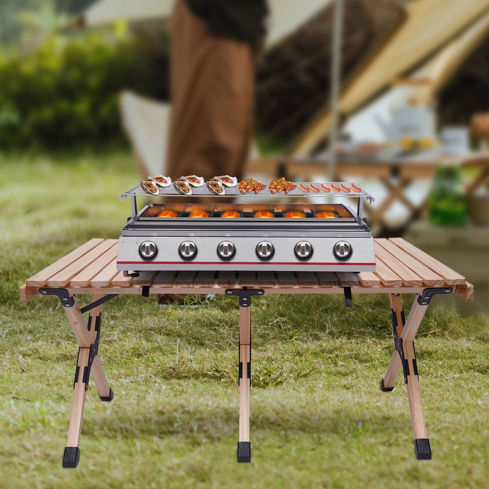 Miumaeov Gas BBQ Grill Stainless Steel Picnic Barbecue LPG Gas Grill 6 Burners