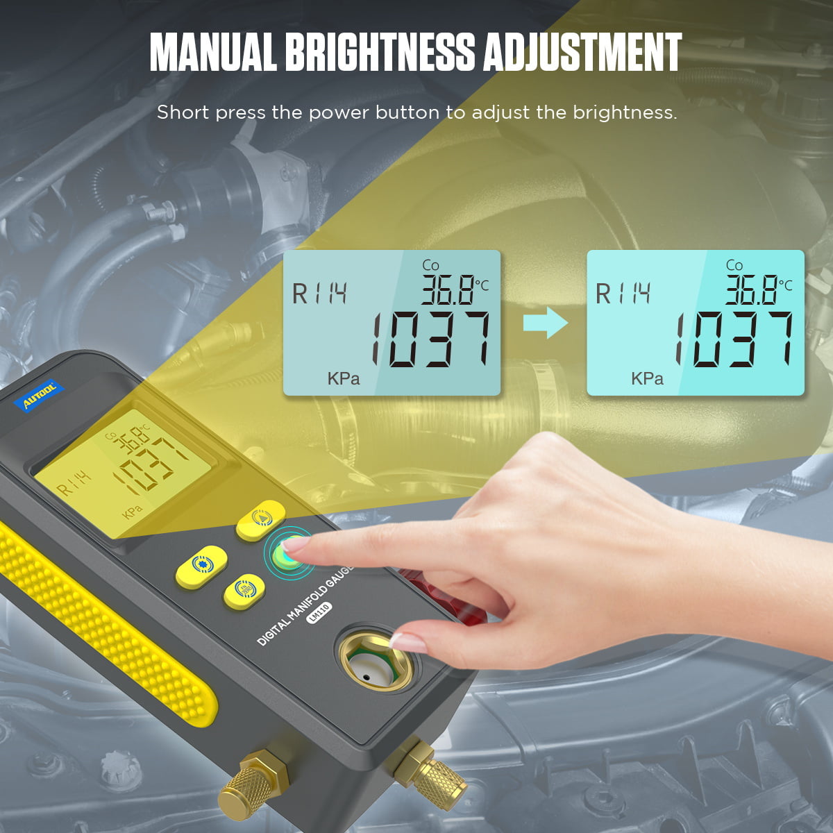 AUTOOL Refrigeration Digital HVAC Vacuum Pressure Manifold Tester, Pressure Gauge, Air-Conditioning HVAC Tools, r134a Refrigerant Recharge Kit, LM110