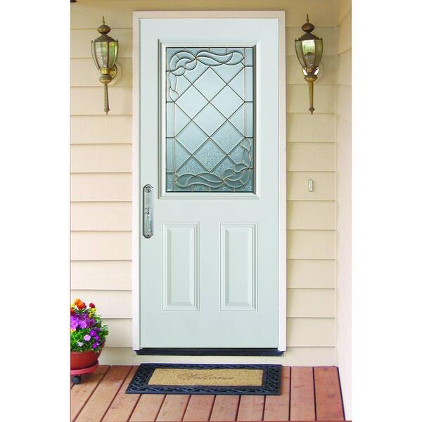 32 in. x 80 in. Art Deco 1/2 Lite 2-Panel Painted White Steel Prehung Front Door