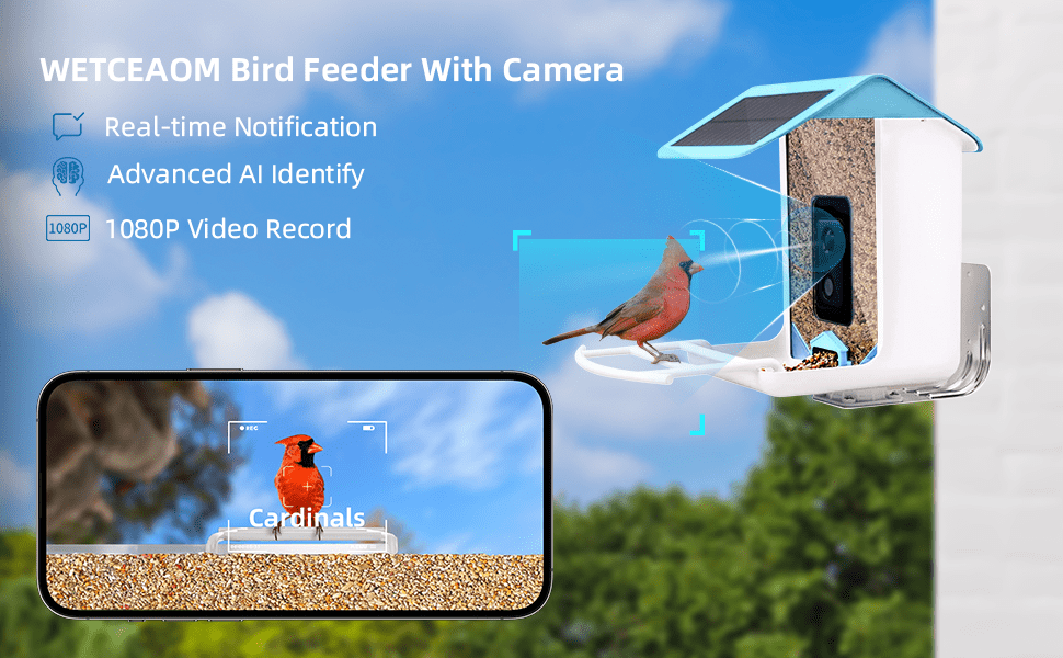 Bird Feeder with Camera,YBLOC Bird House,AI Smart Bird Feeder,Camera 1080P HD Video,AI Identify Bird,Wifi ,Blue