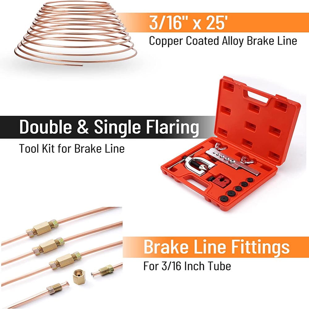 25ft of 3/16 Brake Line Kit,  Copper Coated with Double & Single Flaring Tool Set