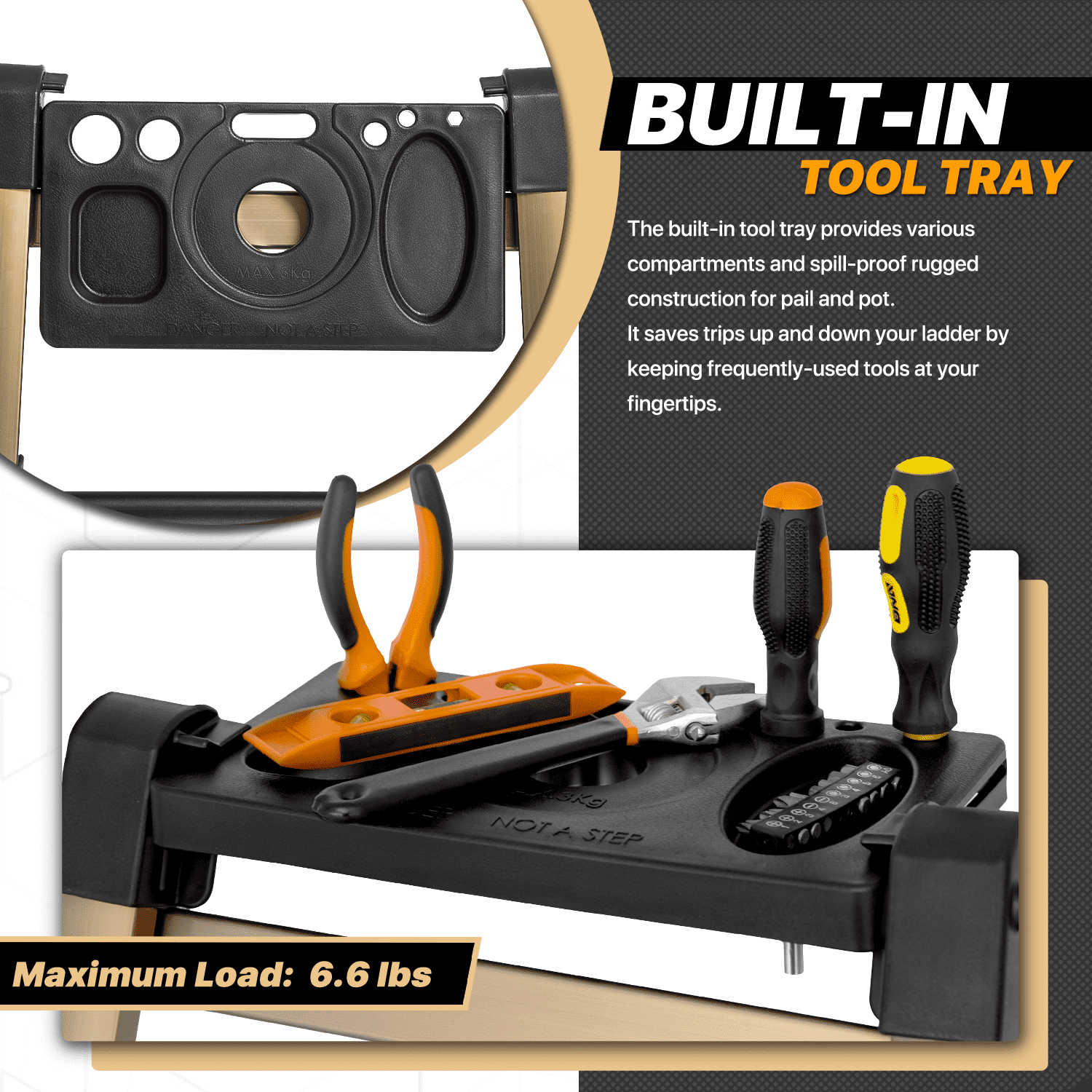 MoNiBloom 4 Step Ladder Folding Stool Heavy Duty 331Lbs Capacity Industrial Lightweight, Black/Gold