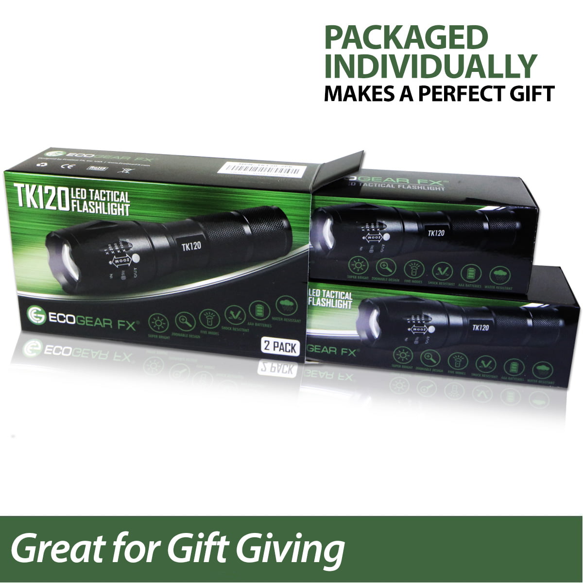 LED Tactical Flashlight - TK120 Handheld Light with 5 Light Modes, Water Resistant, Zoomable - Great Gifts for Men for Camping, Emergency, Everyday (2 Pack)