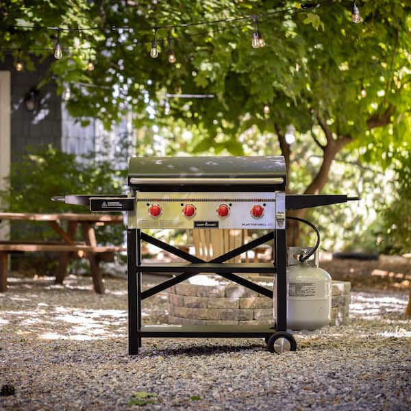 4-Burner Propane Flat Top Grill in Black with Lid