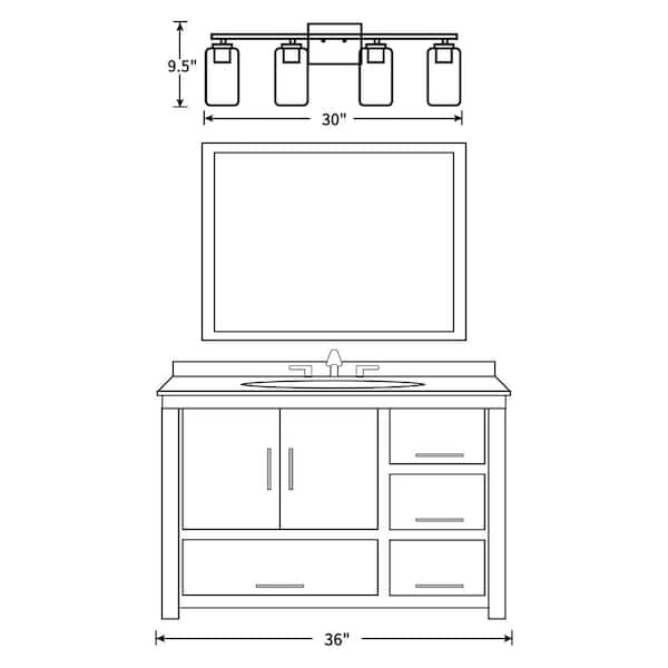 30 in. 4-Light Black Vanity Light with Clear Glass Shades