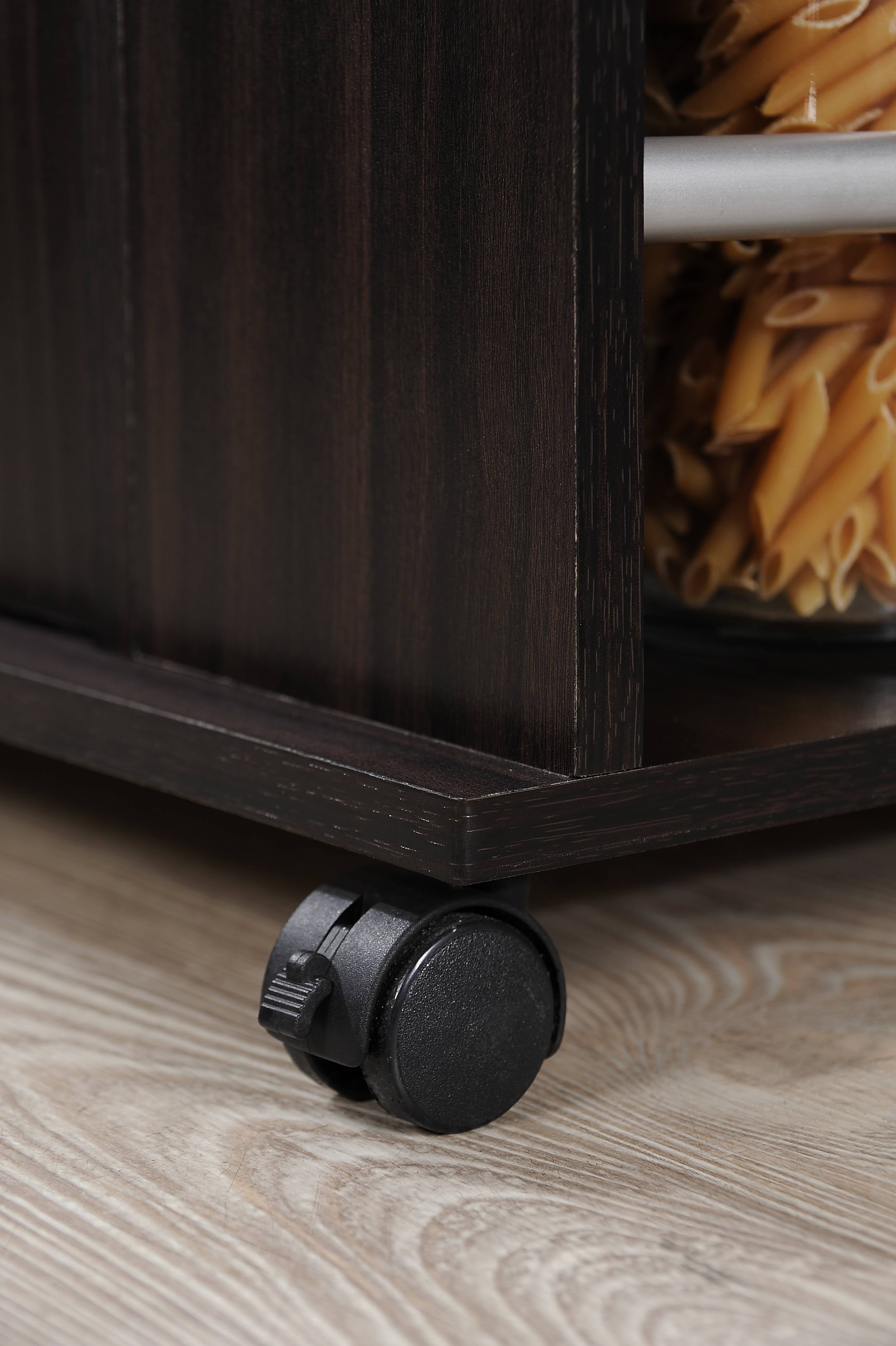 Hodedah Kitchen Cart with Spice Rack & Towel Rack, Chocolate