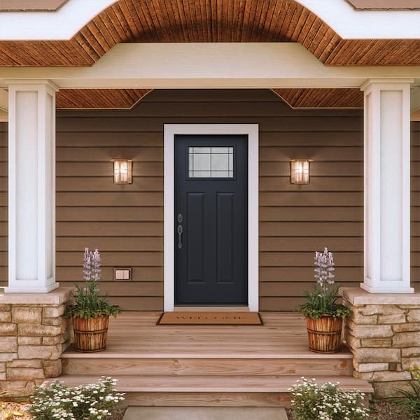 36 in. x 80 in. Right-Hand Craftsman Dilworth Decorative Glass Black Steel Prehung Front Door