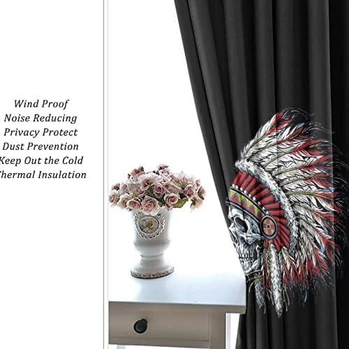 Cool Skull Curtains Fantasy Galaxy Gothic Skull Rose Flower Grommet Blackout Curtains for Bedroom Thermal Insulated Energy Efficient Noise Reducing and Light Blocking 42x63in 2 Panels