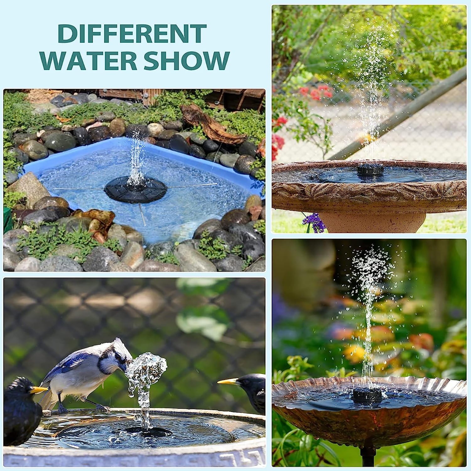TRODEEM Solar Fountain Pump Upgraded 4-in-1 Nozzle, 2.2W All Cover Solar Panels, 7 Water Styles, with Anti-Collision Bar and Regulating Valve, Bird Bath, Pond, Pool, Fish Tank, Aquarium and Garden