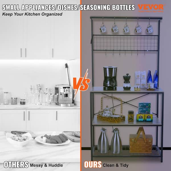 Kitchen Bakers Rack 4-Tier Storage Shelf with Cabinet Microwave Oven Stand